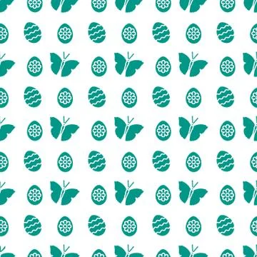 Seamless pattern with Easter eggs, butterflies. Stock Illustration