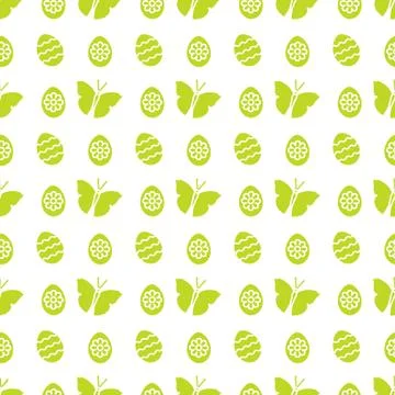 Seamless pattern with Easter eggs, butterflies. Stock Illustration