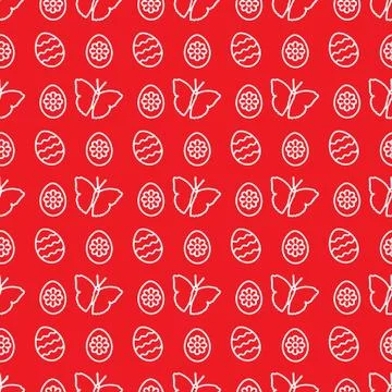 Seamless pattern with Easter eggs, butterflies. Stock Illustration