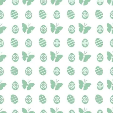 Seamless pattern with Easter eggs, butterflies. Stock Illustration