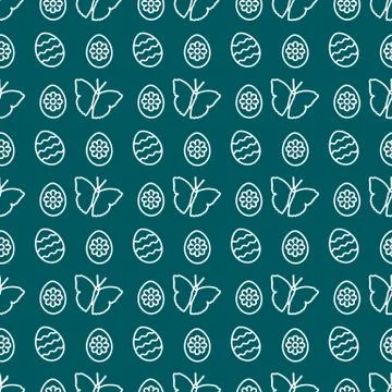 Seamless pattern with Easter eggs, butterflies. Stock Illustration