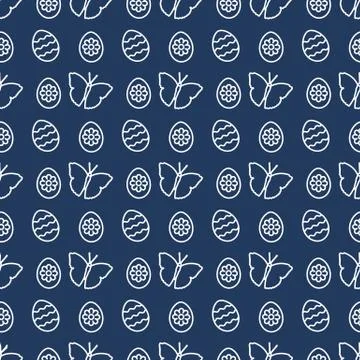 Seamless pattern with Easter eggs, butterflies. Stock Illustration