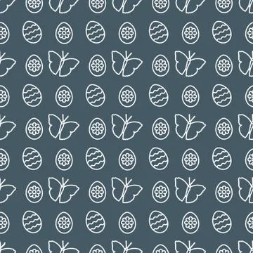 Seamless pattern with Easter eggs, butterflies. Stock Illustration