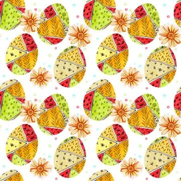 Seamless pattern with Easter eggs with a colorful pattern in doodle style. Stock Illustration