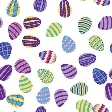 Seamless pattern with Easter eggs, cute patterned eggs with polka dots and st イラスト素材