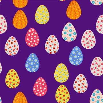 Seamless pattern with Easter eggs, Dymkovo toy design. A cute patterned egg.. 库存插图