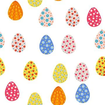 Seamless pattern with Easter eggs, Dymkovo toy design. A cute patterned egg.. イラスト素材