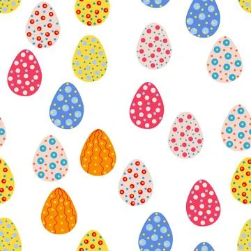 Seamless pattern with Easter eggs, Dymkovo toy design. A cute patterned egg.. イラスト素材