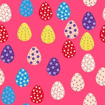 Seamless pattern with Easter eggs, Dymkovo toy design. A cute patterned egg.. イラスト素材