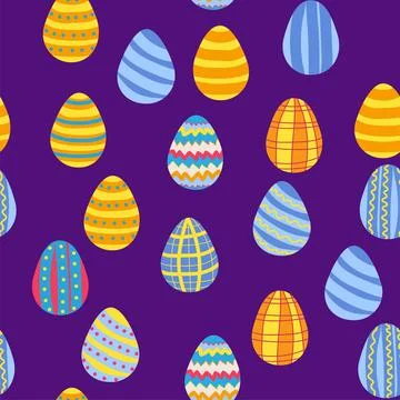 Seamless pattern with Easter eggs, Dymkovo toy design. A cute patterned egg.. Stock Illustration