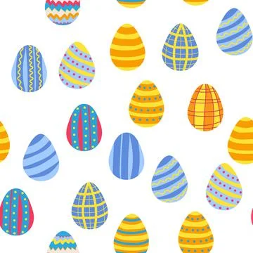 Seamless pattern with Easter eggs, Dymkovo toy design. A cute patterned eggs  イラスト素材