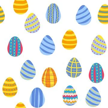 Seamless pattern with Easter eggs, Dymkovo toy design. A cute patterned egg.. イラスト素材