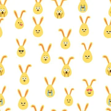 A seamless pattern with Easter eggs with emoticons and bunny ears. A vibran.. Stock Illustration