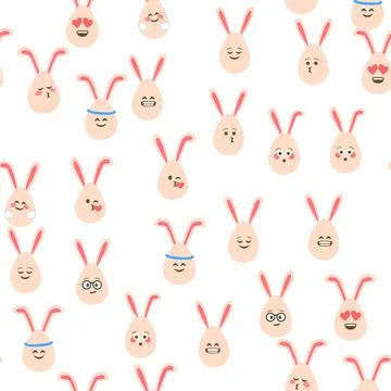 A seamless pattern with Easter eggs with emoticons and bunny ears. A vibran.. Stock Illustration
