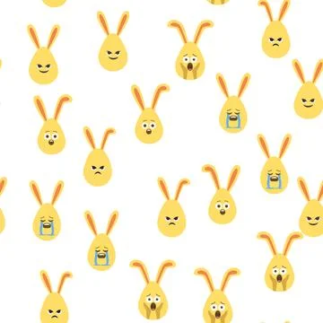A seamless pattern with Easter eggs with emoticons and bunny ears. A vibran.. Stock Illustration