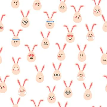 A seamless pattern with Easter eggs with emoticons and bunny ears. A vibran.. Stock Illustration