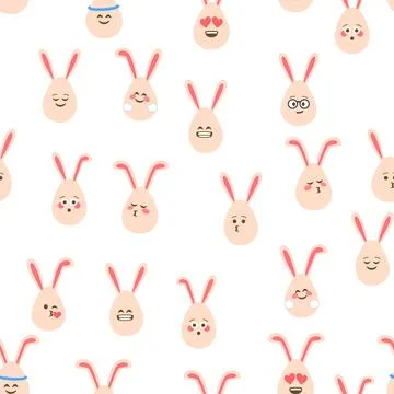 A seamless pattern with Easter eggs with emoticons and bunny ears. A vibrant  Stock Illustration