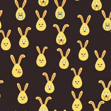 A seamless pattern with Easter eggs with emoticons and bunny ears. A vibrant  Stock Illustration