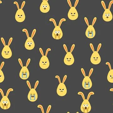 A seamless pattern with Easter eggs with emoticons and bunny ears. A vibran.. Stock Illustration
