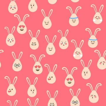 A seamless pattern with Easter eggs with emoticons and bunny ears. A vibran.. Stock Illustration