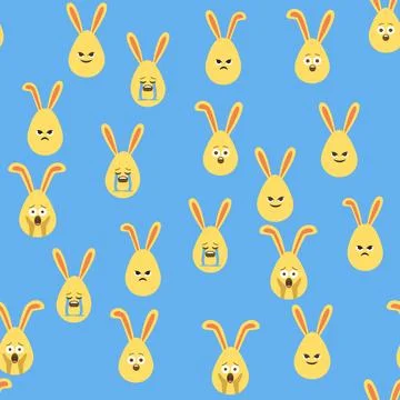 A seamless pattern with Easter eggs with emoticons and bunny ears. A vibran.. Stock Illustration