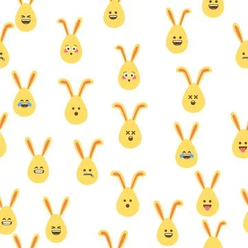 A seamless pattern with Easter eggs with emoticons and bunny ears. A vibrant  Stock Illustration