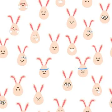 A seamless pattern with Easter eggs with emoticons and bunny ears. A vibran.. Stock Illustration