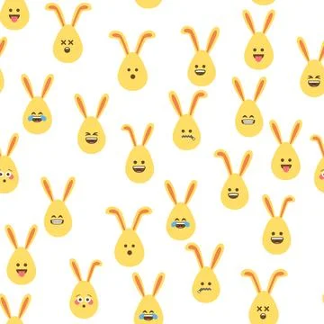 A seamless pattern with Easter eggs with emoticons and bunny ears. A vibrant  Stock Illustration