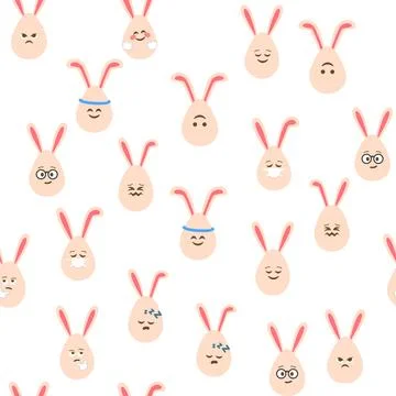 A seamless pattern with Easter eggs with emoticons and bunny ears. A vibrant  Stock Illustration