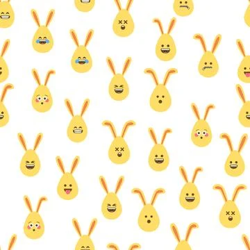 A seamless pattern with Easter eggs with emoticons and bunny ears. A vibran.. 스톡 일러스트