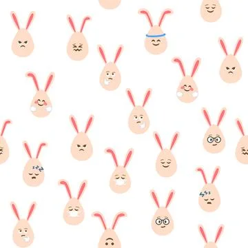 A seamless pattern with Easter eggs with emoticons and bunny ears. A vibrant  스톡 일러스트