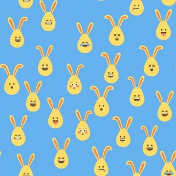 A seamless pattern with Easter eggs with emoticons and bunny ears. A vibrant  Stock Illustration