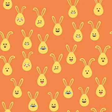 A seamless pattern with Easter eggs with emoticons and bunny ears. A vibran.. Stockillustratie