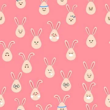 A seamless pattern with Easter eggs with emoticons and bunny ears. A vibrant  Stock Illustration