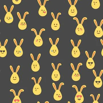 A seamless pattern with Easter eggs with emoticons and bunny ears. A vibran.. Stock Illustration