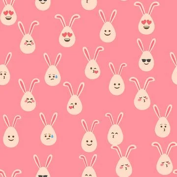 A seamless pattern with Easter eggs with emoticons and bunny ears. A vibrant  Stock Illustration