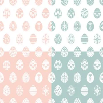 Seamless pattern with Easter eggs with floral and plant ornamental. Folk style Stock Illustration