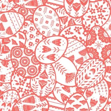 Seamless pattern with Easter eggs with floral and plant ornamental. Folk style Stock Illustration