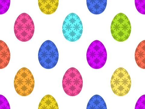 Seamless pattern with Easter eggs with a floral pattern on a white backgrou.. 스톡 일러스트
