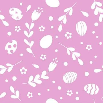 Seamless pattern with easter eggs, flowers and twigs. Stock Illustration