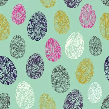 Seamless pattern with easter eggs. Green backdrop. Illustrazione stock