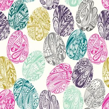 Seamless pattern with easter eggs isolated on white backdrop. 스톡 일러스트