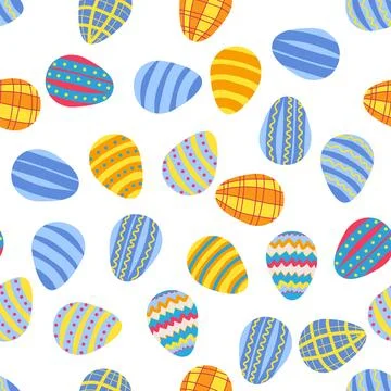 Seamless pattern with Easter eggs, outline design. A vibrant seamless backg.. イラスト素材