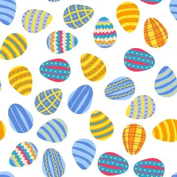 Seamless pattern with Easter eggs, outline design. A vibrant seamless backg.. イラスト素材