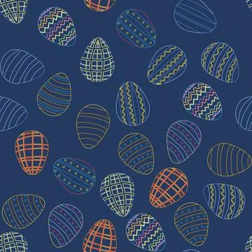Seamless pattern with Easter eggs, outline design. A vibrant seamless backg.. イラスト素材