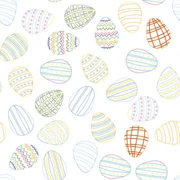 Seamless pattern with Easter eggs, outline design. A vibrant seamless backg.. イラスト素材