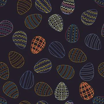 Seamless pattern with Easter eggs, outline design. A vibrant seamless backg.. イラスト素材