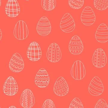Seamless pattern with Easter eggs, outline design. A vibrant cute patterned e イラスト素材