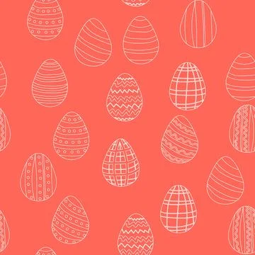 Seamless pattern with Easter eggs, outline design. A vibrant cute patterned e イラスト素材