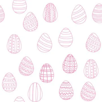 Seamless pattern with Easter eggs, outline design. A vibrant cute patterned e イラスト素材